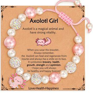 Axolotl Charm Bracelet Pink Pearls Adjustable Gift for Girls Kid Daughter